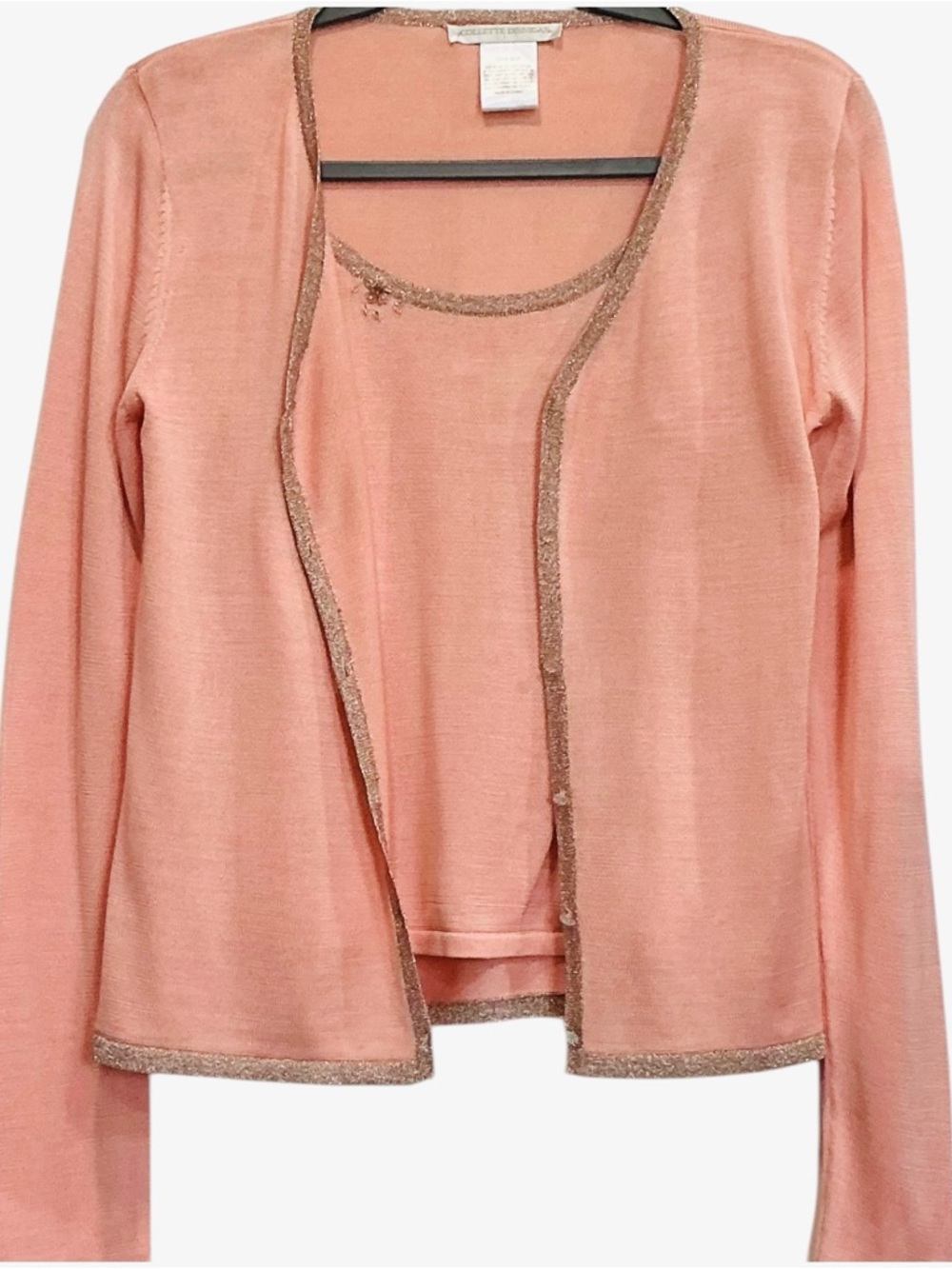 Vintage Collette Dinnigan Silk Twinset Beaded Cardigan Cami Set L Rare Pink
